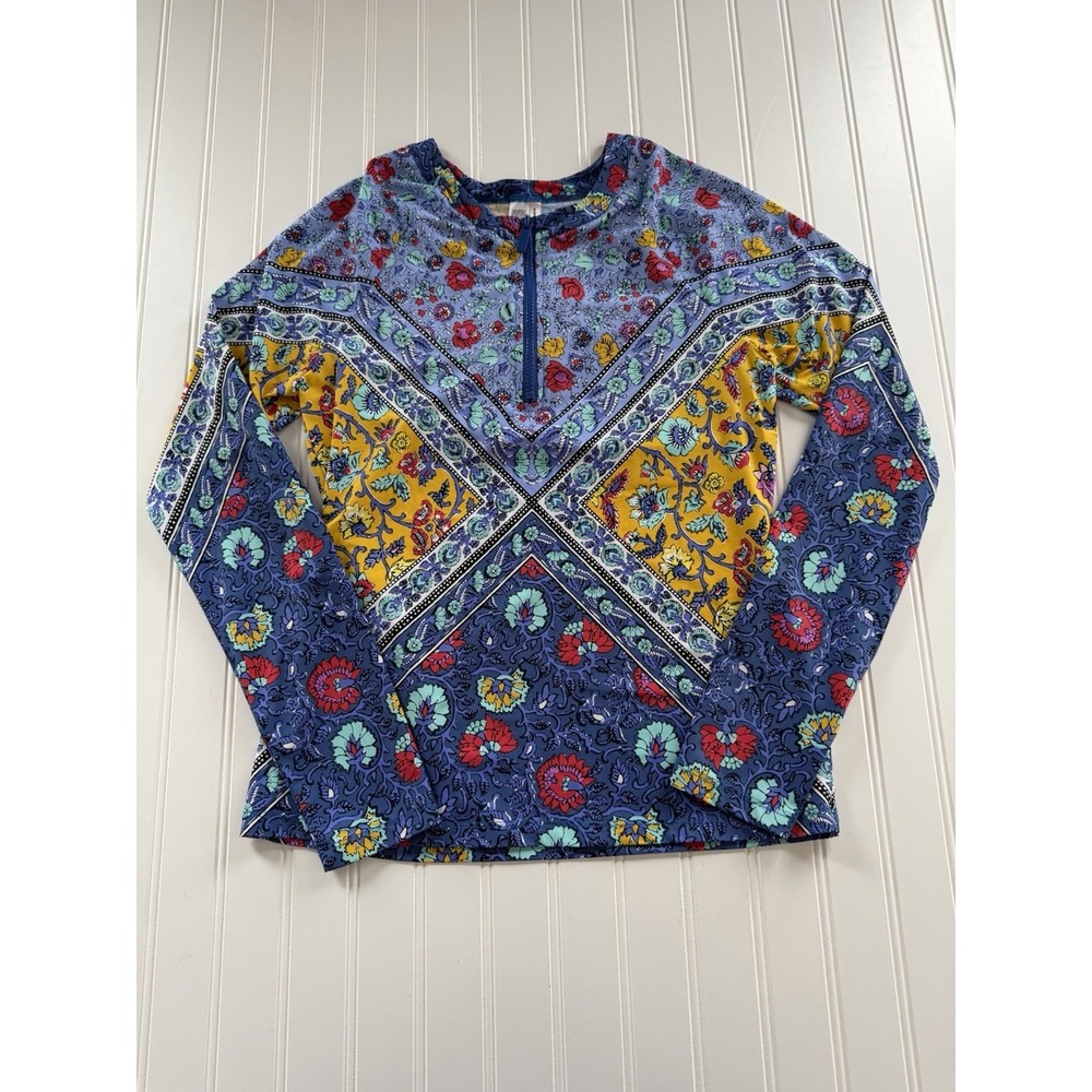Nanette Lepore Womens L Floral 1/4 Zip Running Yoga Athletic Top Nylon Stretch
